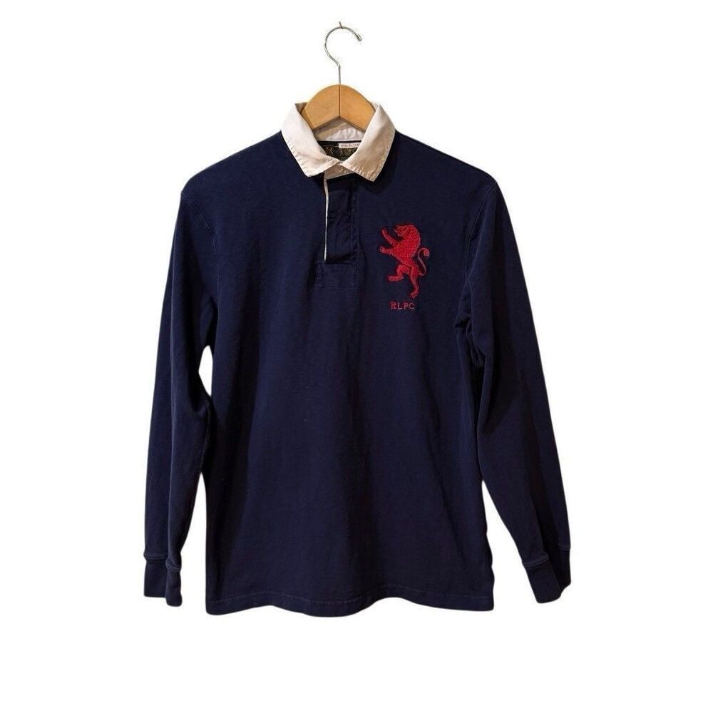 Ralph Lauren Classic Fit Heraldic Jersey Rugby Shirt Small Cruise Navy Stain